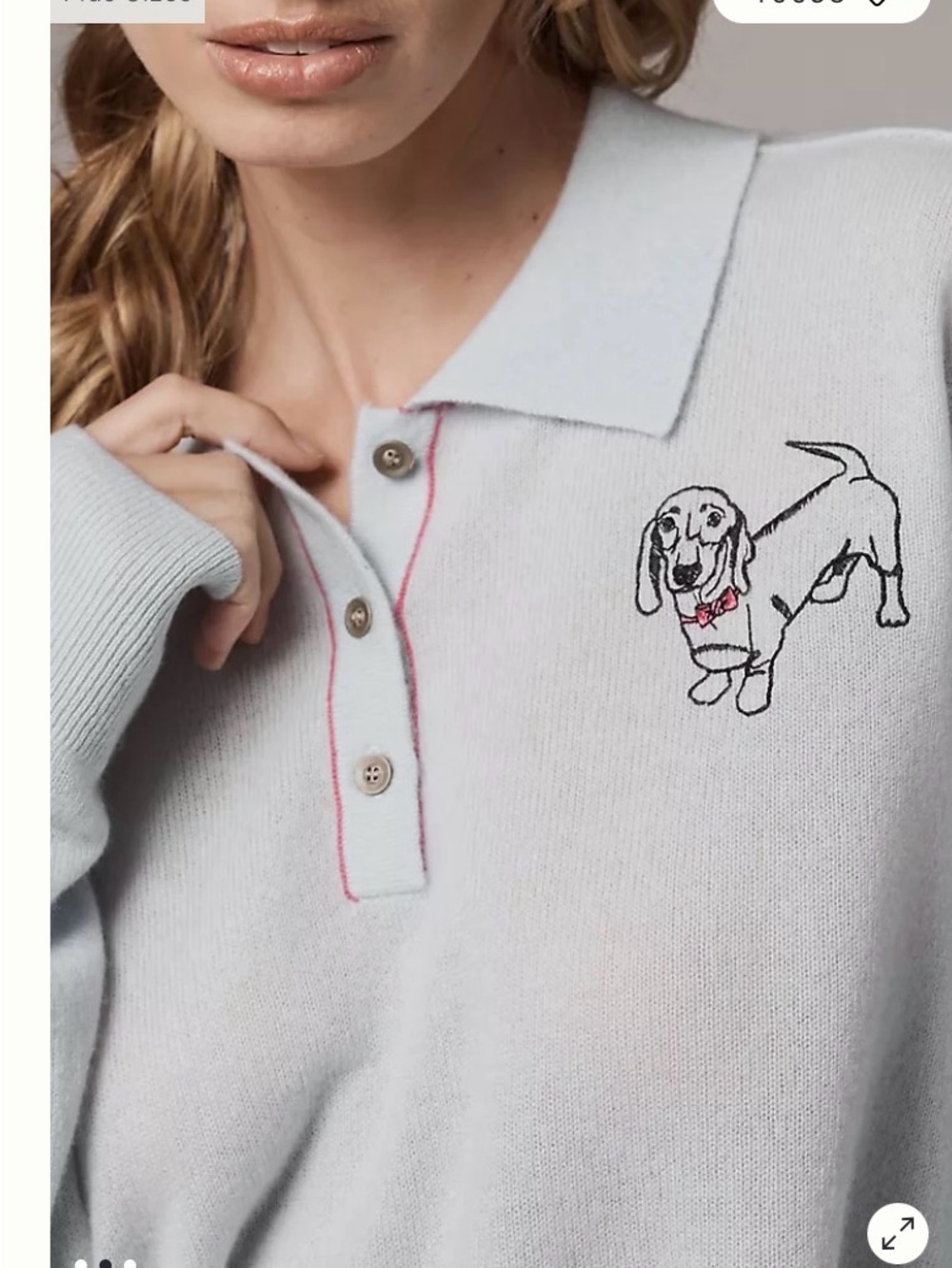 Pilcro Sky Blue Cashmere Polo Sweater with Dog Motif - Picture 2 of 4